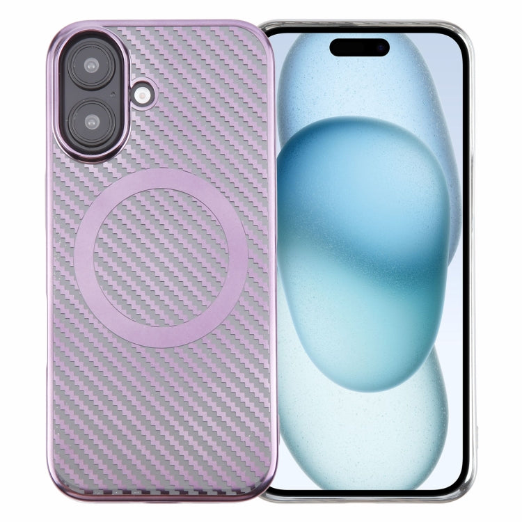 For iPhone 16 Plus 6D Plated Carbon Fiber Clear Magsafe PC Phone Case(Aurora Purple) - iPhone 16 Plus Cases by buy2fix | Online Shopping UK | buy2fix