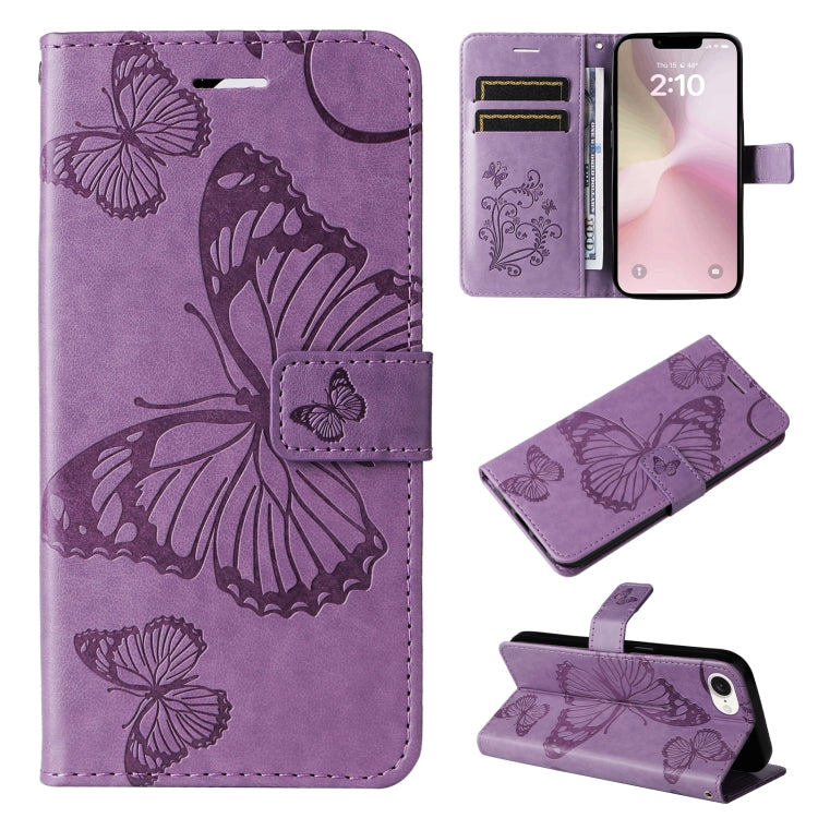 For iPhone SE 2024 3D Butterfly Embossed Pattern Flip Leather Phone Case(Purple) - More iPhone Cases by buy2fix | Online Shopping UK | buy2fix