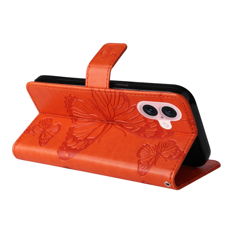 For iPhone 16 3D Butterfly Embossed Pattern Flip Leather Phone Case(Orange) - iPhone 16 Cases by buy2fix | Online Shopping UK | buy2fix