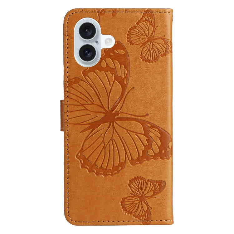 For iPhone 16 Plus 3D Butterfly Embossed Pattern Flip Leather Phone Case(Yellow) - iPhone 16 Plus Cases by buy2fix | Online Shopping UK | buy2fix