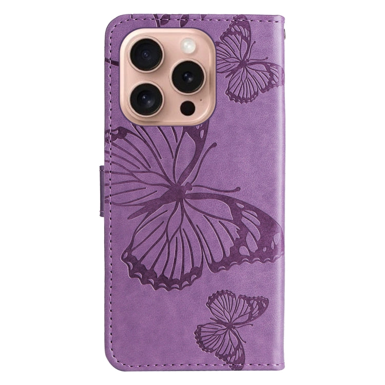 For iPhone 16 Pro 3D Butterfly Embossed Pattern Flip Leather Phone Case(Purple) - iPhone 16 Pro Cases by buy2fix | Online Shopping UK | buy2fix