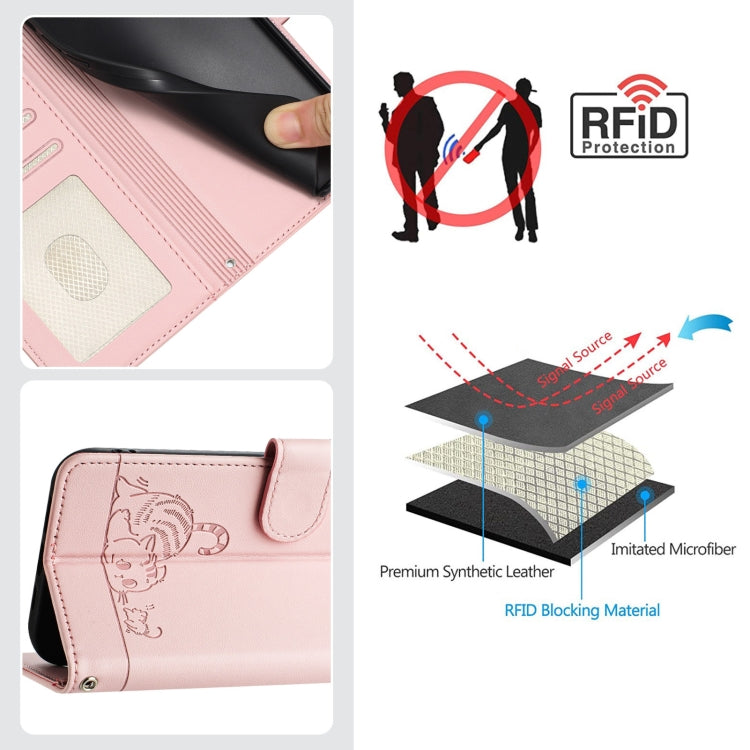 For Google Pixel 9 / 9 Pro Cat Rat Embossed Pattern RFID Leather Phone Case with Lanyard(Pink) - Google Cases by buy2fix | Online Shopping UK | buy2fix