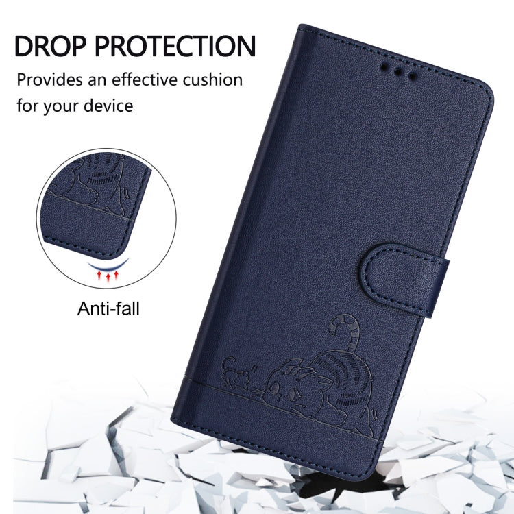 For Google Pixel 9 Pro XL Cat Rat Embossed Pattern RFID Leather Phone Case with Lanyard(Blue) - Google Cases by buy2fix | Online Shopping UK | buy2fix