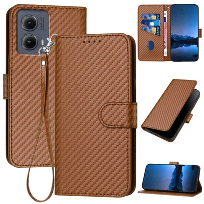 For Motorola Edge 5G 2024 YX0070 Carbon Fiber Buckle Leather Phone Case with Lanyard(Coffee) - Motorola Cases by buy2fix | Online Shopping UK | buy2fix