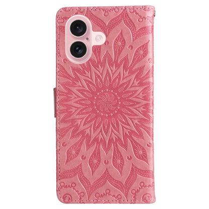 For iPhone 16 Embossed Sunflower Pattern Flip Leather Phone Case(Pink) - iPhone 16 Cases by buy2fix | Online Shopping UK | buy2fix