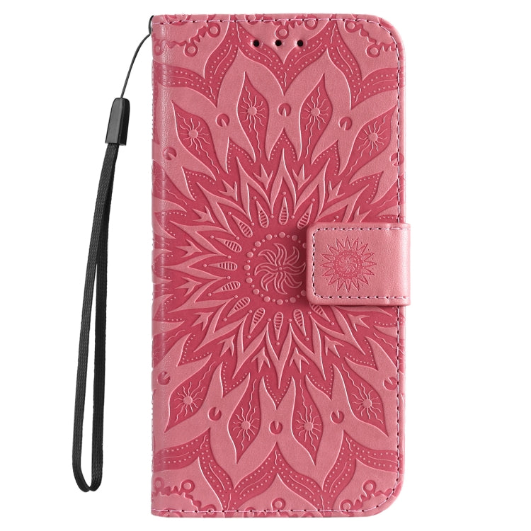 For iPhone 16 Plus Embossed Sunflower Pattern Flip Leather Phone Case(Pink) - iPhone 16 Plus Cases by buy2fix | Online Shopping UK | buy2fix