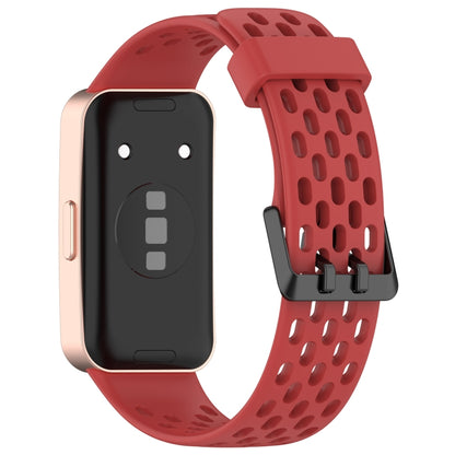 For Huawei Band 9 / 9 NFC / 8 / 8 NFC Hole Style Dual Black Buckle Silicone Watch Band(Red) - Watch Bands by buy2fix | Online Shopping UK | buy2fix