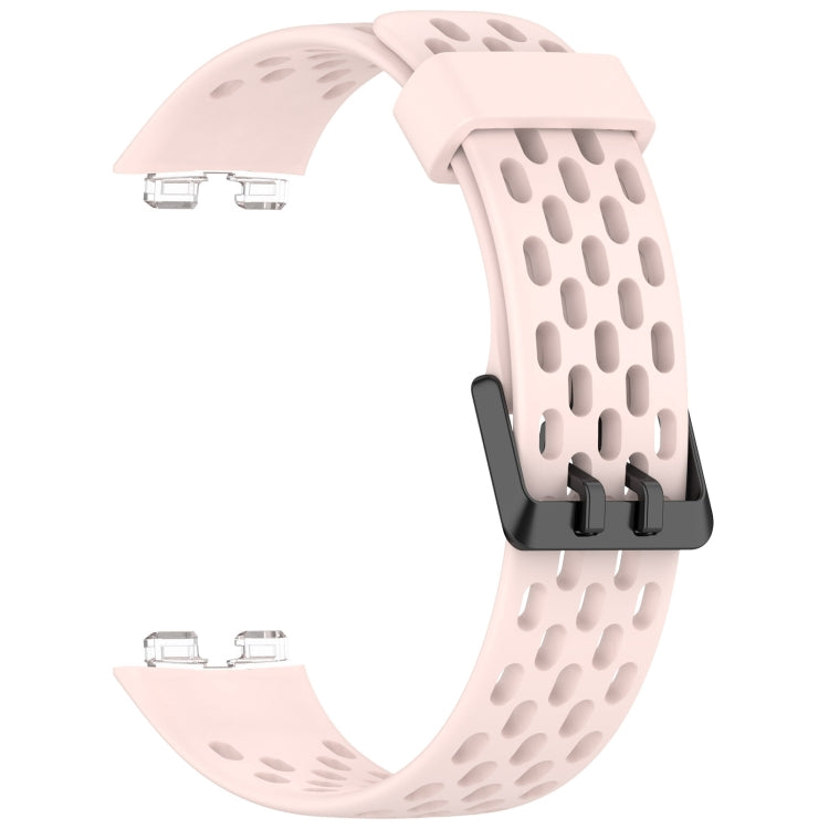 For Huawei Band 9 / 9 NFC / 8 / 8 NFC Hole Style Dual Black Buckle Silicone Watch Band(Pink) - Watch Bands by buy2fix | Online Shopping UK | buy2fix