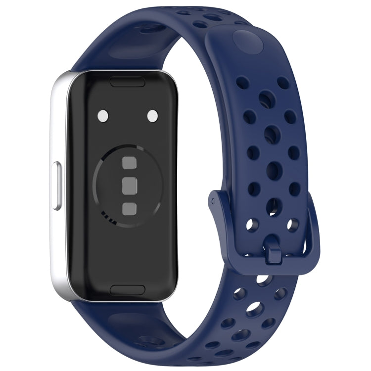 For Huawei Band 9 / 9 NFC / 8 / 8 NFC Round Hole Nail Button Silicone Watch Band(Dark Blue) - Watch Bands by buy2fix | Online Shopping UK | buy2fix