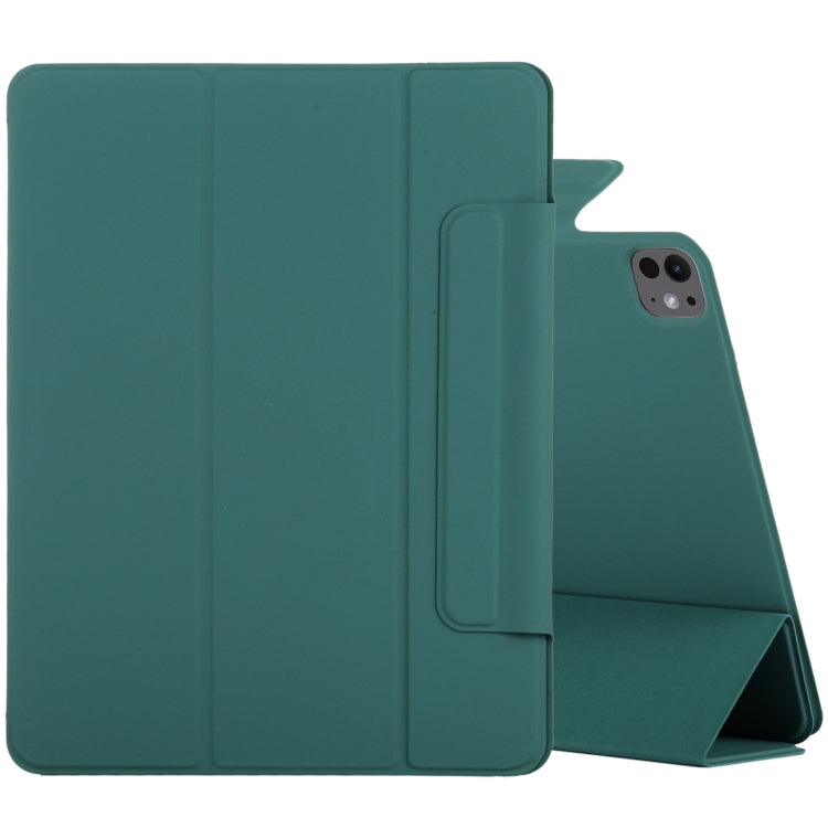 For iPad Pro 11 2024 Double-sided Clip Fixed Buckle Magnetic PU Leather Smart Tablet Case(Dark Green) - iPad Pro 11 2024 Cases by buy2fix | Online Shopping UK | buy2fix