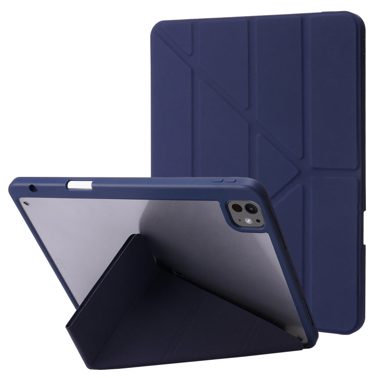 For iPad Pro 13 2024 Deformation Transparent Acrylic Leather Tablet Case(Dark Blue) - iPad Pro 13 2024 Cases by buy2fix | Online Shopping UK | buy2fix