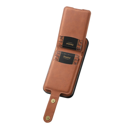 For iPhone 15 Plus Denior D14 NK Retro Pattern MagSafe Magnetic Card Holder Leather Phone Case(Brown) - iPhone 15 Plus Cases by Denior | Online Shopping UK | buy2fix