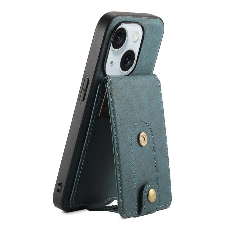 For iPhone 15 Denior D14 NK Retro Pattern MagSafe Magnetic Card Holder Leather Phone Case(Blue) - iPhone 15 Cases by Denior | Online Shopping UK | buy2fix