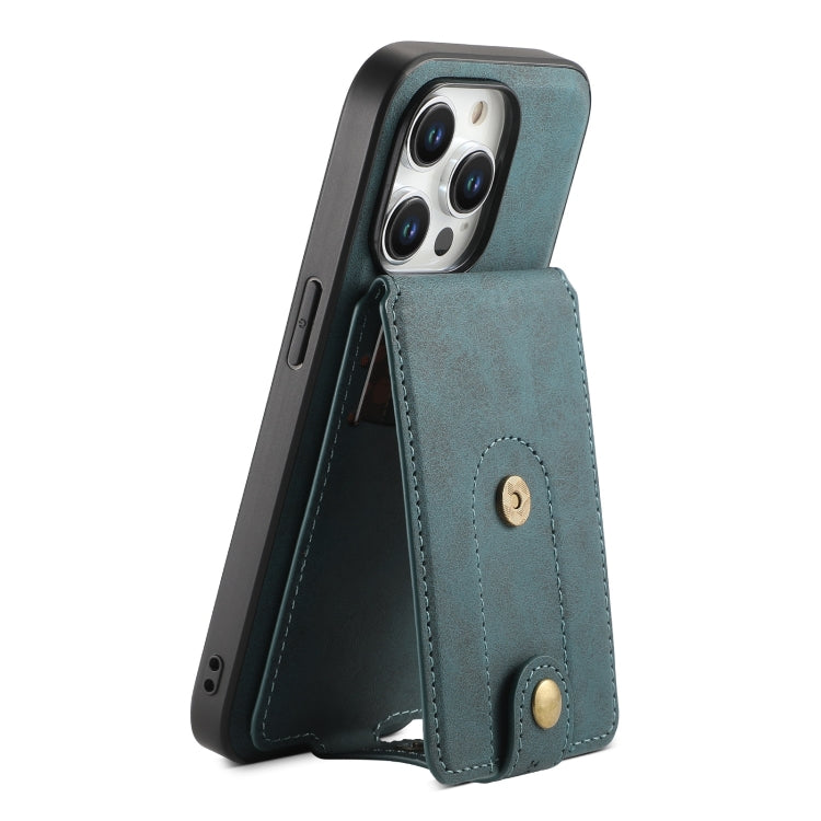 For iPhone 14 Pro Denior D14 NK Retro Pattern MagSafe Magnetic Card Holder Leather Phone Case(Blue) - iPhone 14 Pro Cases by Denior | Online Shopping UK | buy2fix