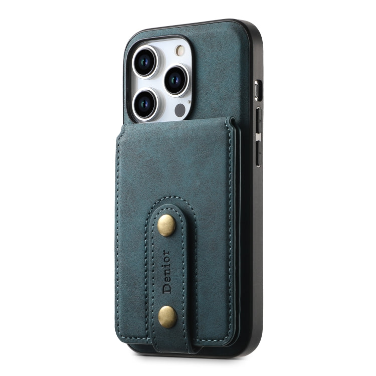 For iPhone 13 Pro Denior D14 NK Retro Pattern MagSafe Magnetic Card Holder Leather Phone Case(Blue) - iPhone 13 Pro Cases by Denior | Online Shopping UK | buy2fix