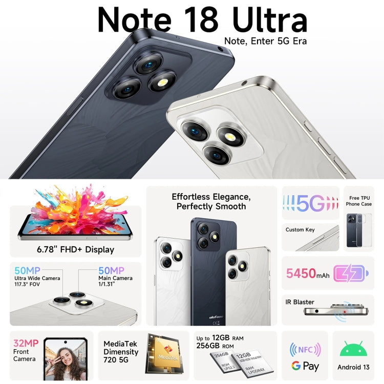 Ulefone Note 18 Ultra, 6GB+256GB, Side Fingerprint, 6.78 inch Android 13 MediaTek Dimensity 720 5G MT6853 Octa Core 2.0GHz, NFC, Network: 5G(Moonlit White) - Ulefone by Ulefone | Online Shopping UK | buy2fix