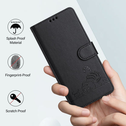 For OnePlus 12 5G Global Cat Rat Embossed Pattern RFID Leather Phone Case with Lanyard(Black) - OnePlus Cases by buy2fix | Online Shopping UK | buy2fix