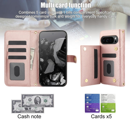 For Google Pixel 9 Pro XL Crossbody Multifunction Rhombic Leather Phone Case(Rose Gold) - Google Cases by buy2fix | Online Shopping UK | buy2fix