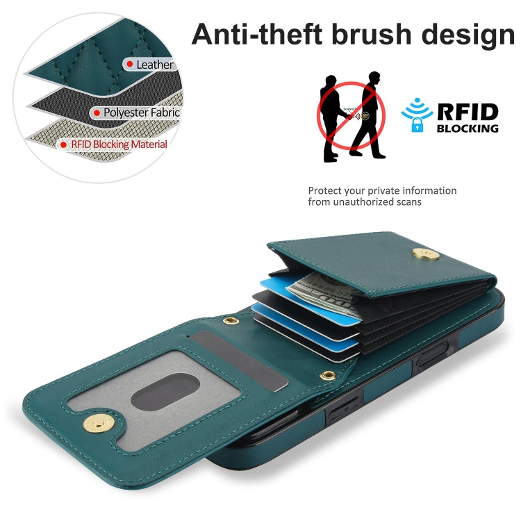 For iPhone 16 Plus YM015 Crossbody Rhombic Card Bag RFID Phone Case(Green) - iPhone 16 Plus Cases by buy2fix | Online Shopping UK | buy2fix