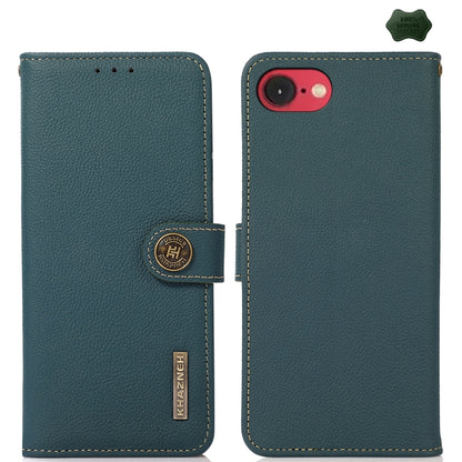 For iPhone 16e KHAZNEH Custer Genuine Leather RFID Phone Case(Green) - iPhone 16e Cases by buy2fix | Online Shopping UK | buy2fix