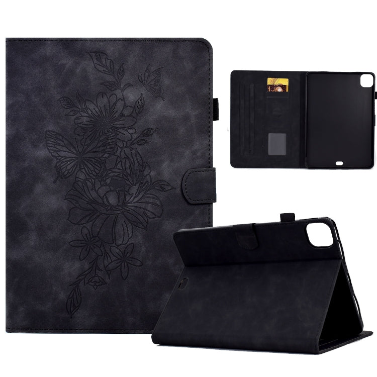 For iPad Pro 11 2024 Peony Butterfly Embossed Leather Smart Tablet Case(Black) - iPad Pro 11 2024 Cases by buy2fix | Online Shopping UK | buy2fix