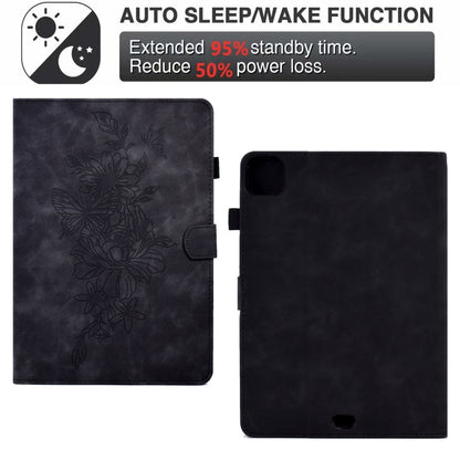 For iPad Pro 11 2024 Peony Butterfly Embossed Leather Smart Tablet Case(Black) - iPad Pro 11 2024 Cases by buy2fix | Online Shopping UK | buy2fix