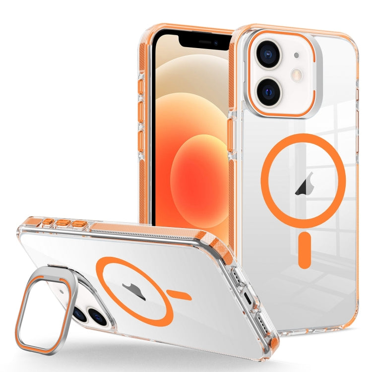 For iPhone 12/12 Pro J2 High Transparent MagSafe Magnetic Frame Holder Phone Case(Orange) - iPhone 12 / 12 Pro Cases by buy2fix | Online Shopping UK | buy2fix