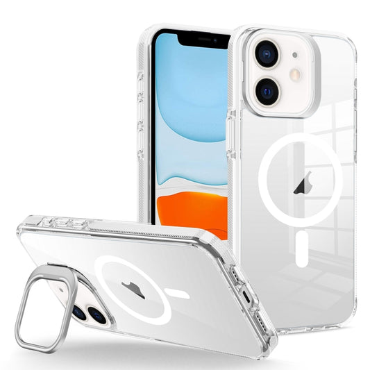 For iPhone 11 J2 High Transparent MagSafe Magnetic Frame Holder Phone Case(White) - iPhone 11 Cases by buy2fix | Online Shopping UK | buy2fix