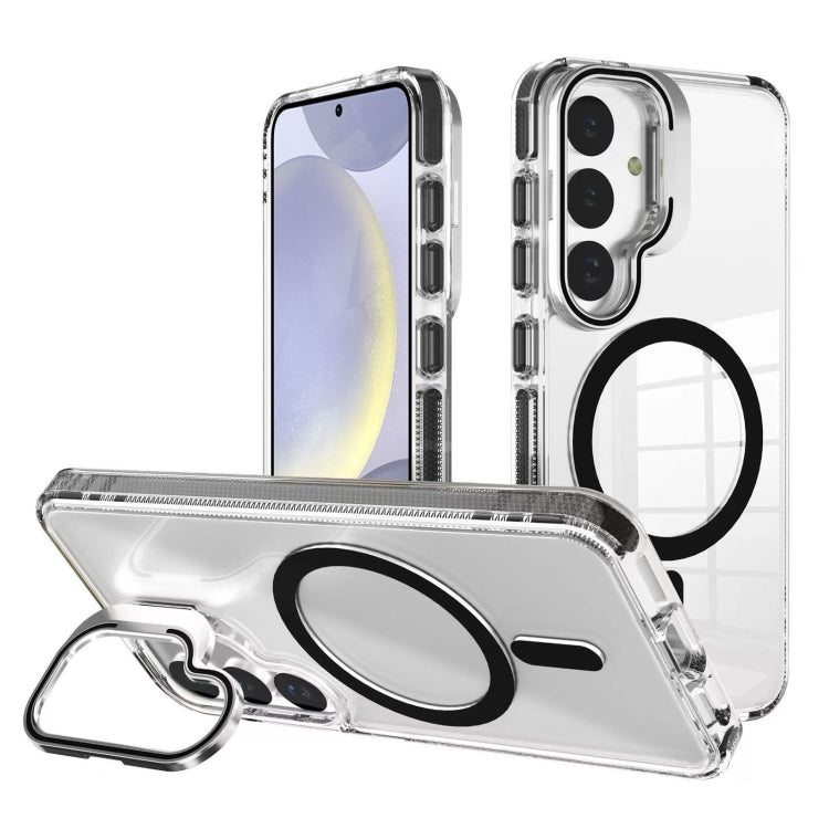 For Samsung Galaxy S24+ 5G J2 High Transparent MagSafe Magnetic Frame Holder Phone Case(Black) - Galaxy S24+ 5G Cases by buy2fix | Online Shopping UK | buy2fix