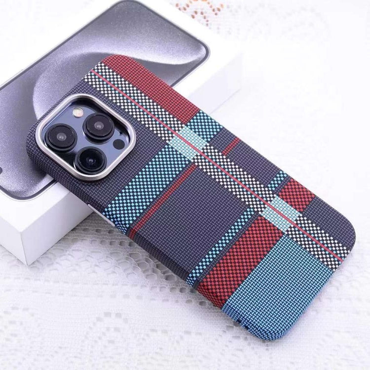 For iPhone 13 Pro Max Kevlar Carbon Fiber Texture MagSafe Magnetic Phone Case(Red Blue Checkered) - iPhone 13 Pro Max Cases by buy2fix | Online Shopping UK | buy2fix