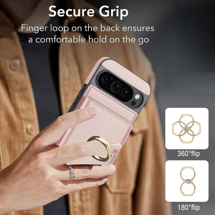 For Google Pixel 9 RFID Anti-theft Card Ring Holder Phone Case(Rose Gold) - Google Cases by buy2fix | Online Shopping UK | buy2fix