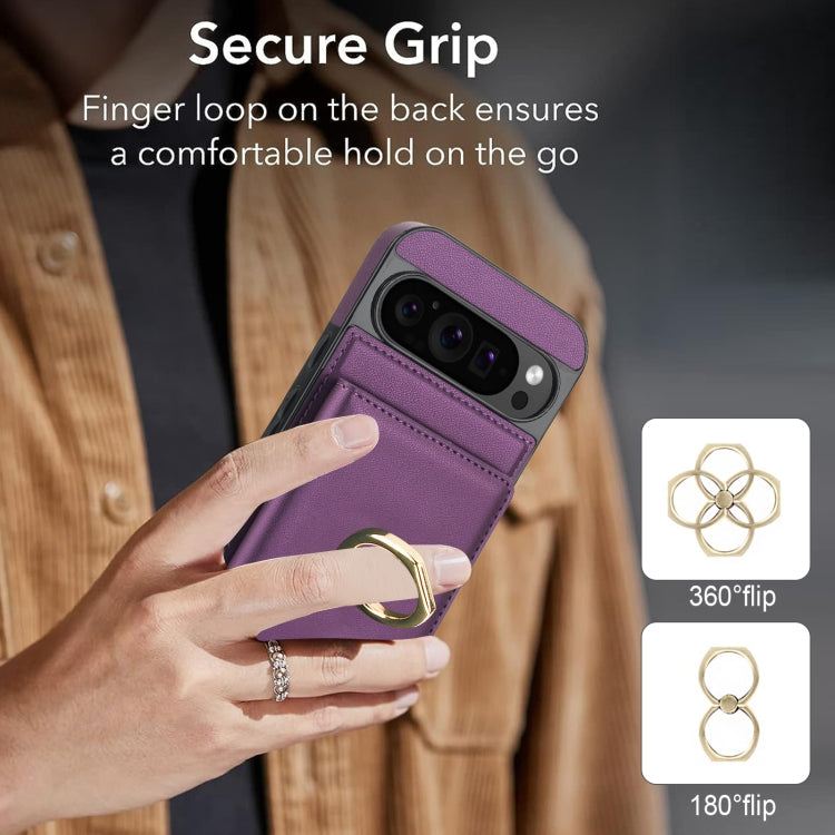 For Google Pixel 9 RFID Anti-theft Card Ring Holder Phone Case(Dark Purple) - Google Cases by buy2fix | Online Shopping UK | buy2fix