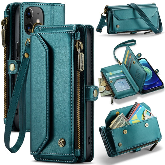 For iPhone 12 CaseMe C36 Card Slots Zipper Wallet RFID Anti-theft Leather Phone Case(Blue-green) - iPhone 12 / 12 Pro Cases by CaseMe | Online Shopping UK | buy2fix