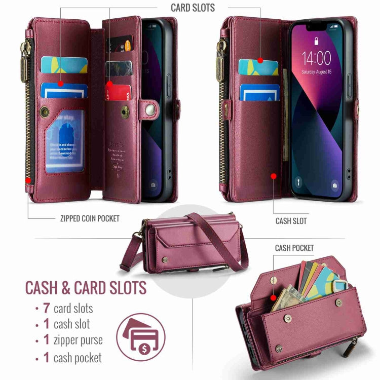 For iPhone 13 CaseMe C36 Card Slots Zipper Wallet RFID Anti-theft Leather Phone Case(Wine Red) - iPhone 13 Cases by CaseMe | Online Shopping UK | buy2fix