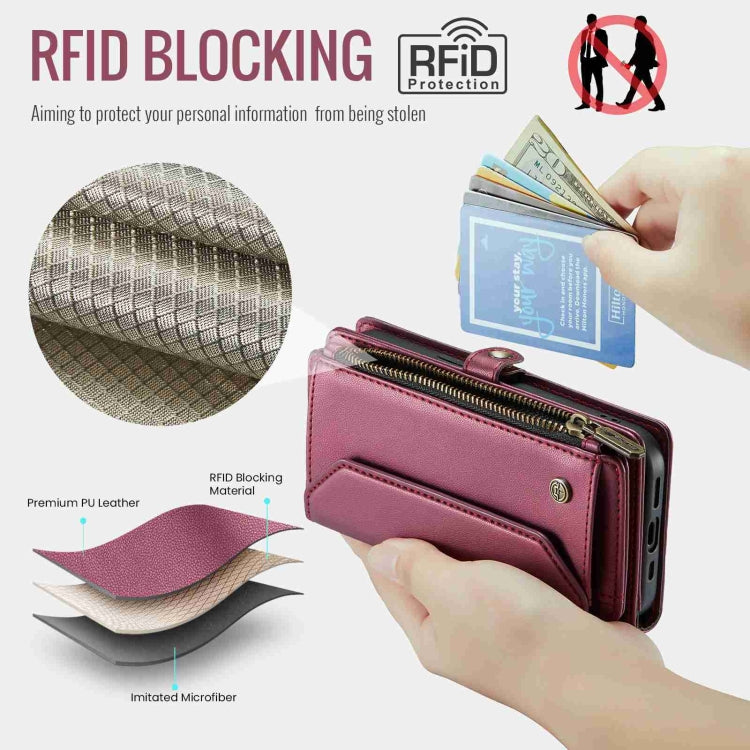 For iPhone 15 CaseMe C36 Card Slots Zipper Wallet RFID Anti-theft Leather Phone Case(Wine Red) - iPhone 15 Cases by CaseMe | Online Shopping UK | buy2fix