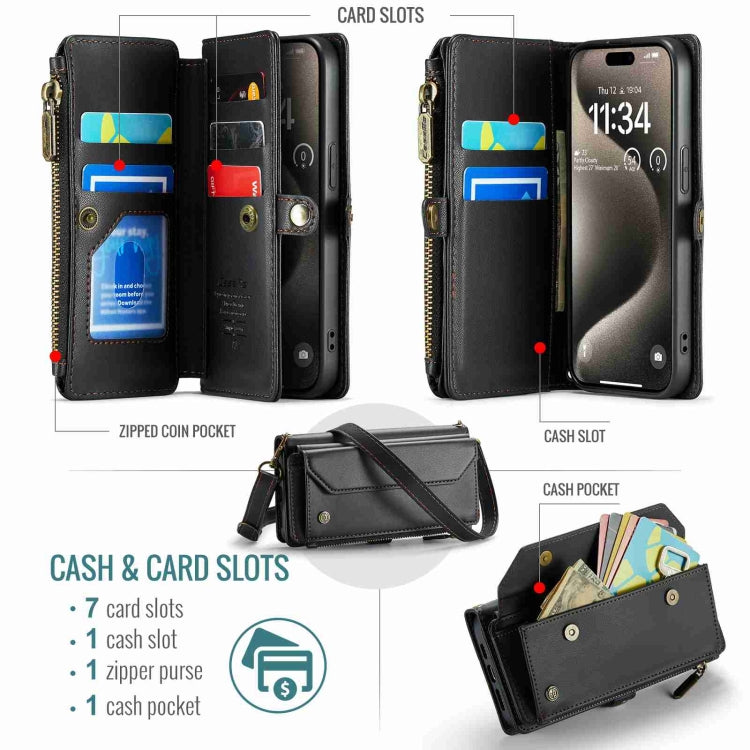 For iPhone 15 Pro CaseMe C36 Card Slots Zipper Wallet RFID Anti-theft Leather Phone Case(Black) - iPhone 15 Pro Cases by CaseMe | Online Shopping UK | buy2fix