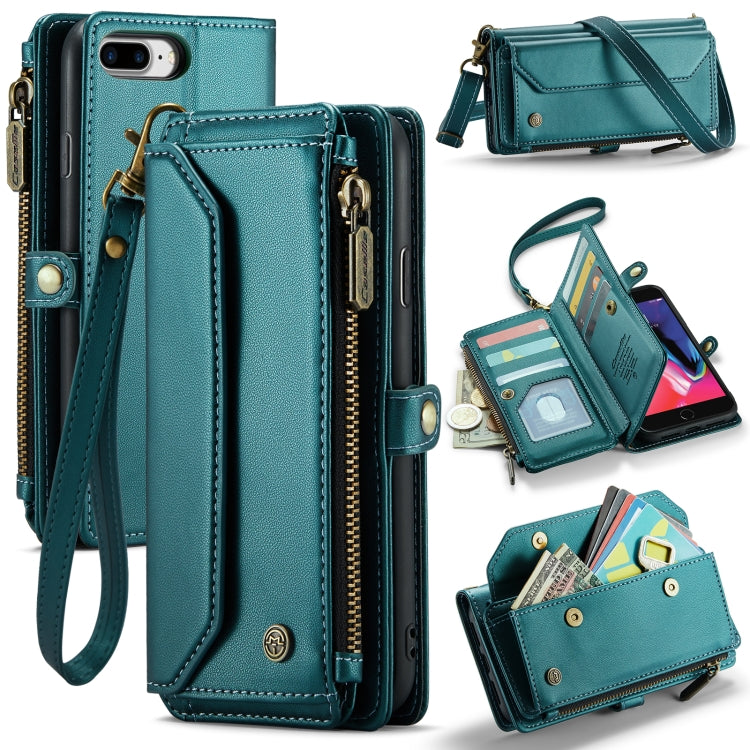 For iPhone 8 Plus / 7 Plus / 6 Plus CaseMe C36 Card Slots Zipper Wallet RFID Anti-theft Leather Phone Case(Blue-green) - More iPhone Cases by CaseMe | Online Shopping UK | buy2fix