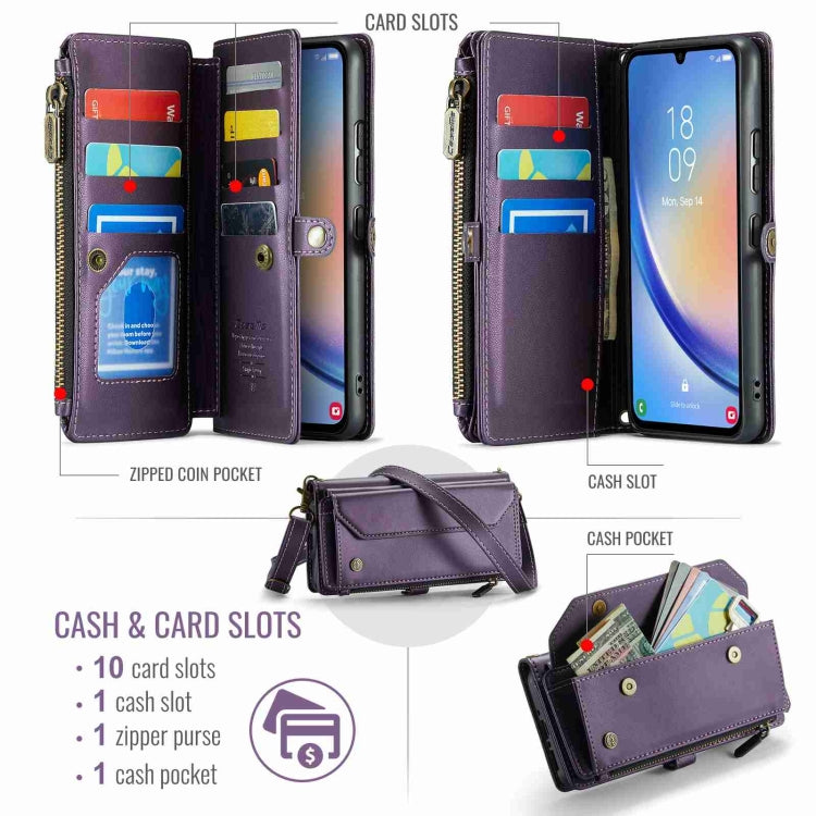 For Samsung Galaxy A34 5G CaseMe C36 Card Slots Zipper Wallet RFID Anti-theft Leather Phone Case(Purple) - Galaxy Phone Cases by CaseMe | Online Shopping UK | buy2fix