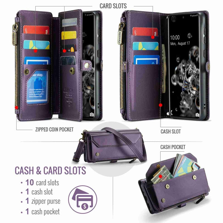 For Samsung Galaxy S20 Ultra CaseMe C36 Card Slots Zipper Wallet RFID Anti-theft Leather Phone Case(Purple) - Galaxy Phone Cases by CaseMe | Online Shopping UK | buy2fix