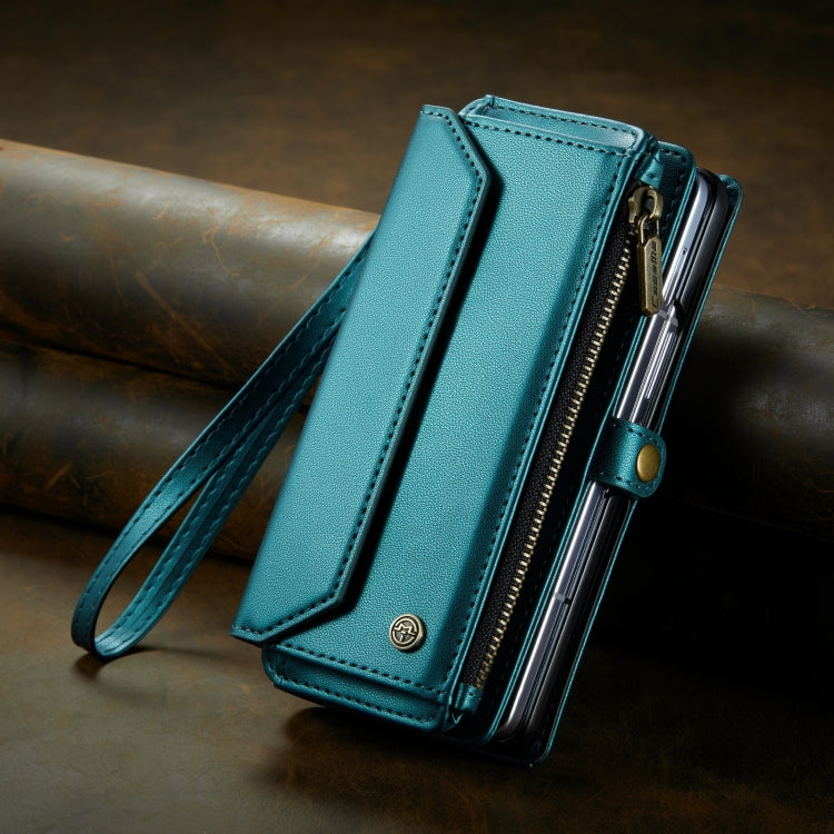 For Samsung Galaxy Z Fold4 CaseMe C36 Card Slots Zipper Wallet RFID Anti-theft Leather Phone Case(Blue-green) - Galaxy Z Fold4 5G Cases by CaseMe | Online Shopping UK | buy2fix