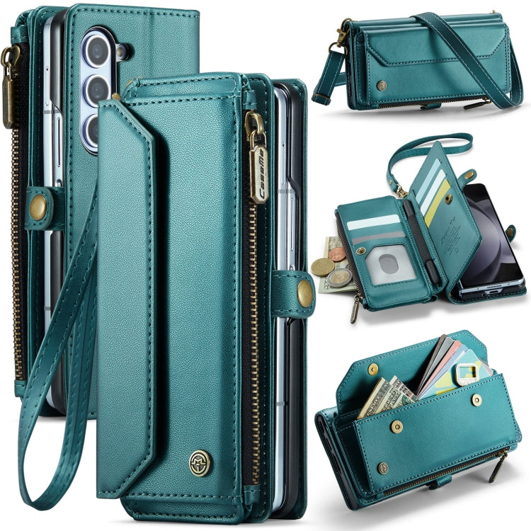 For Samsung Galaxy Z Fold5 CaseMe C36 Card Slots Zipper Wallet RFID Anti-theft Leather Phone Case(Blue-green) - Galaxy Z Fold5 Cases by CaseMe | Online Shopping UK | buy2fix