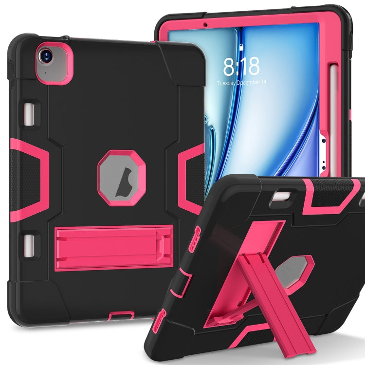 For iPad Air 11 2024 Contrast Color Silicone Acrylic PC Tablet Case with Holder(Black Rose Red) - iPad Air 11 2024 Cases by buy2fix | Online Shopping UK | buy2fix