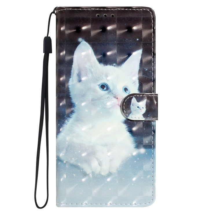 For iPhone 16 3D Pattern Leather Phone Case(White Cat) - iPhone 16 Cases by buy2fix | Online Shopping UK | buy2fix