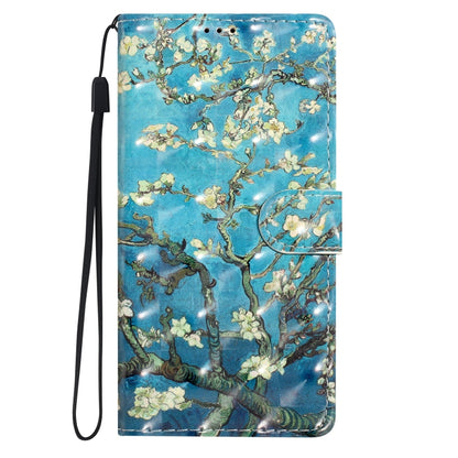 For iPhone 16 3D Pattern Leather Phone Case(Blue Base Apricot Flower) - iPhone 16 Cases by buy2fix | Online Shopping UK | buy2fix