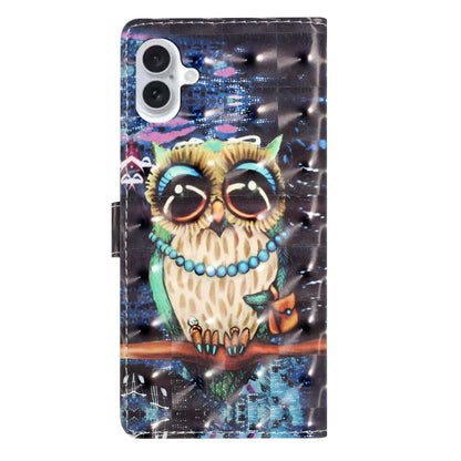 For iPhone 16 Plus 3D Pattern Leather Phone Case(Big-eyed owl) - iPhone 16 Plus Cases by buy2fix | Online Shopping UK | buy2fix