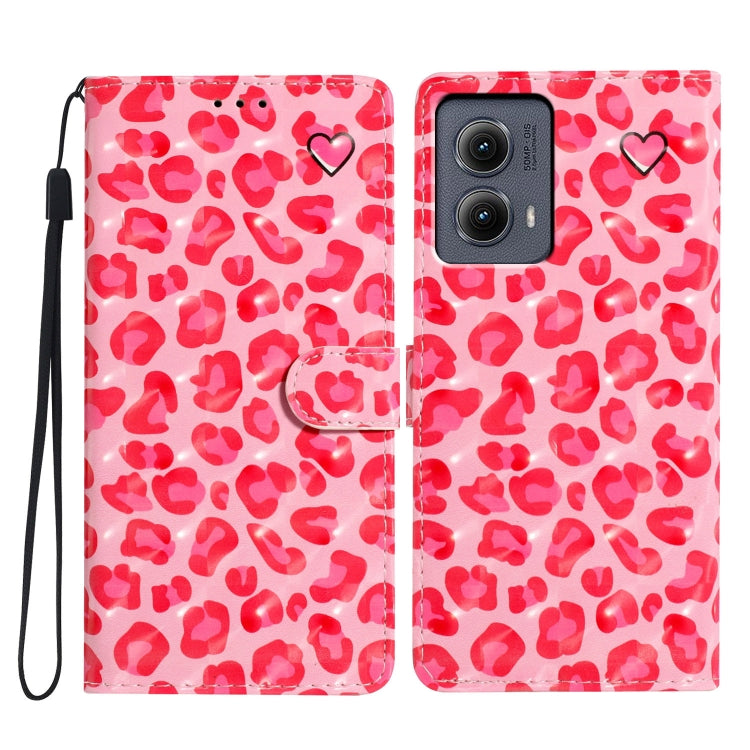 For Motorola Edge 2024 3D Pattern Leather Phone Case(Pink Leopard Print) - Motorola Cases by buy2fix | Online Shopping UK | buy2fix