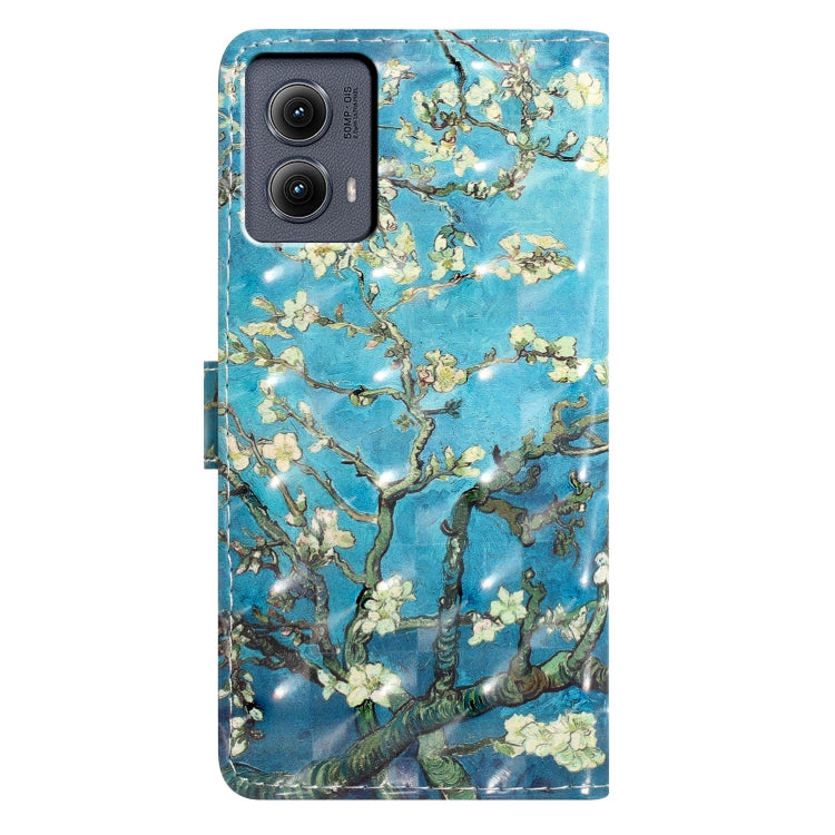 For Motorola Edge 2024 3D Pattern Leather Phone Case(Blue Base Apricot Flower) - Motorola Cases by buy2fix | Online Shopping UK | buy2fix