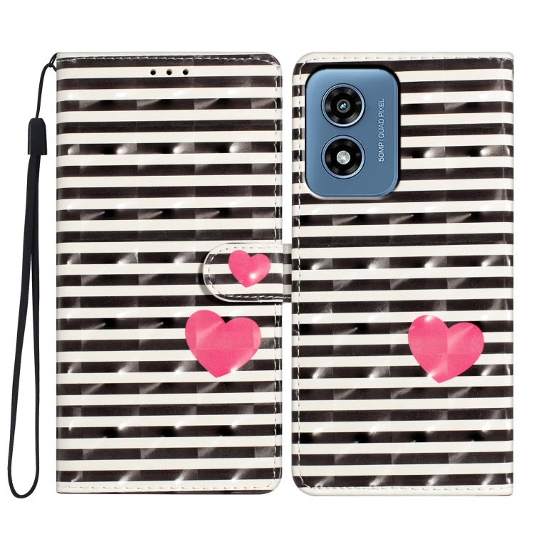 For Motorola Moto G Play 2024 3D Pattern Leather Phone Case(Striped Heart) - Motorola Cases by buy2fix | Online Shopping UK | buy2fix