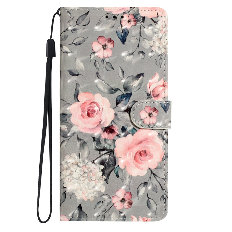 For Motorola Moto G Play 2024 3D Pattern Leather Phone Case(Gray Base Flower) - Motorola Cases by buy2fix | Online Shopping UK | buy2fix