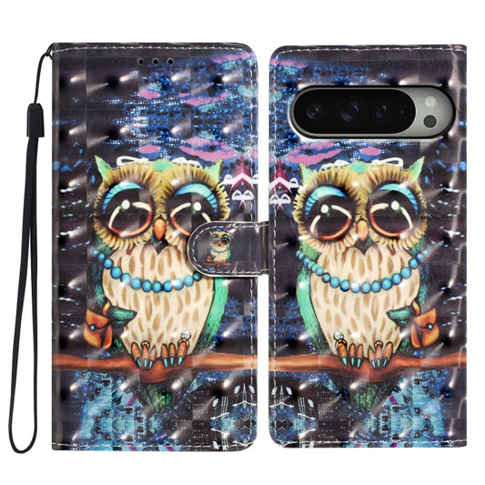 For Google Pixel 9 Pro XL 3D Pattern Leather Phone Case(Big-eyed owl) - Google Cases by buy2fix | Online Shopping UK | buy2fix